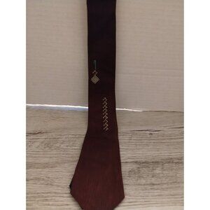 Vintage Interwoven Brown Tie With Embroidered Geometric Design 52"